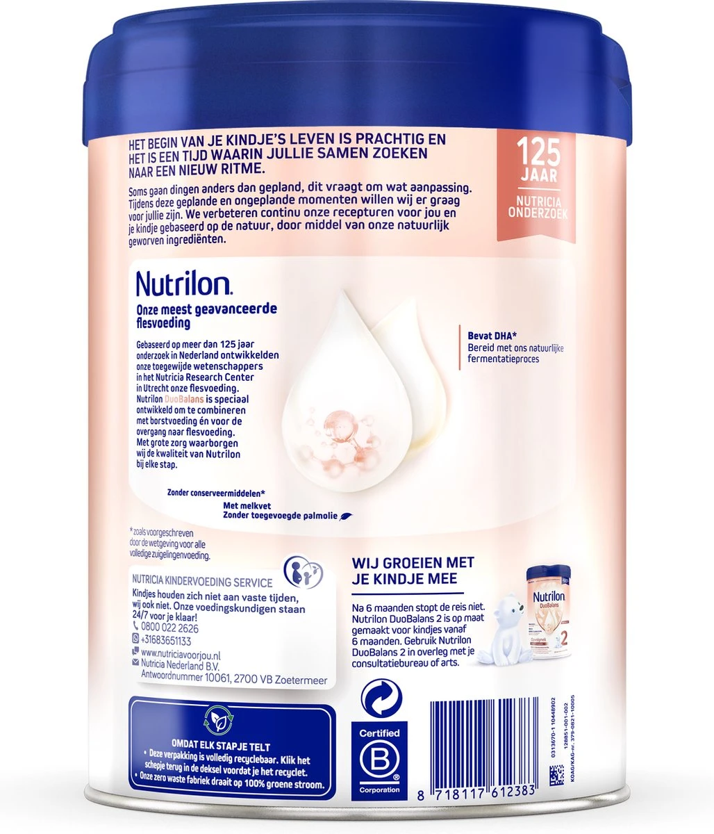 Nutrilon Duobalans 1 - Flesvoeding Vanaf De Geboorte - 800g 8 Nutrilon Duobalans 1 - Flesvoeding Vanaf De Geboorte - 800g - Afbeelding 6