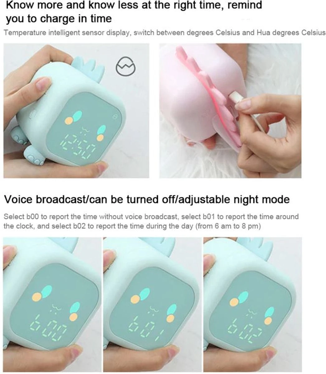 Slaaptrainer 3 In 1- Wakker Licht, Wekker En Nachtlamp-Blauw Dino Ontwerp 7 Slaaptrainer 3 In 1- Wakker Licht, Wekker En Nachtlamp-Blauw Dino Ontwerp - Afbeelding 5