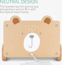 Navaris Houten Speelgoedkist Op Wielen - Opbergbox Voor Speelgoed - Inclusief Trektouw - Beer - 25,5 X 24 X 20 Cm - Bruin -Baby Peuter Winkel 1143x1200 5