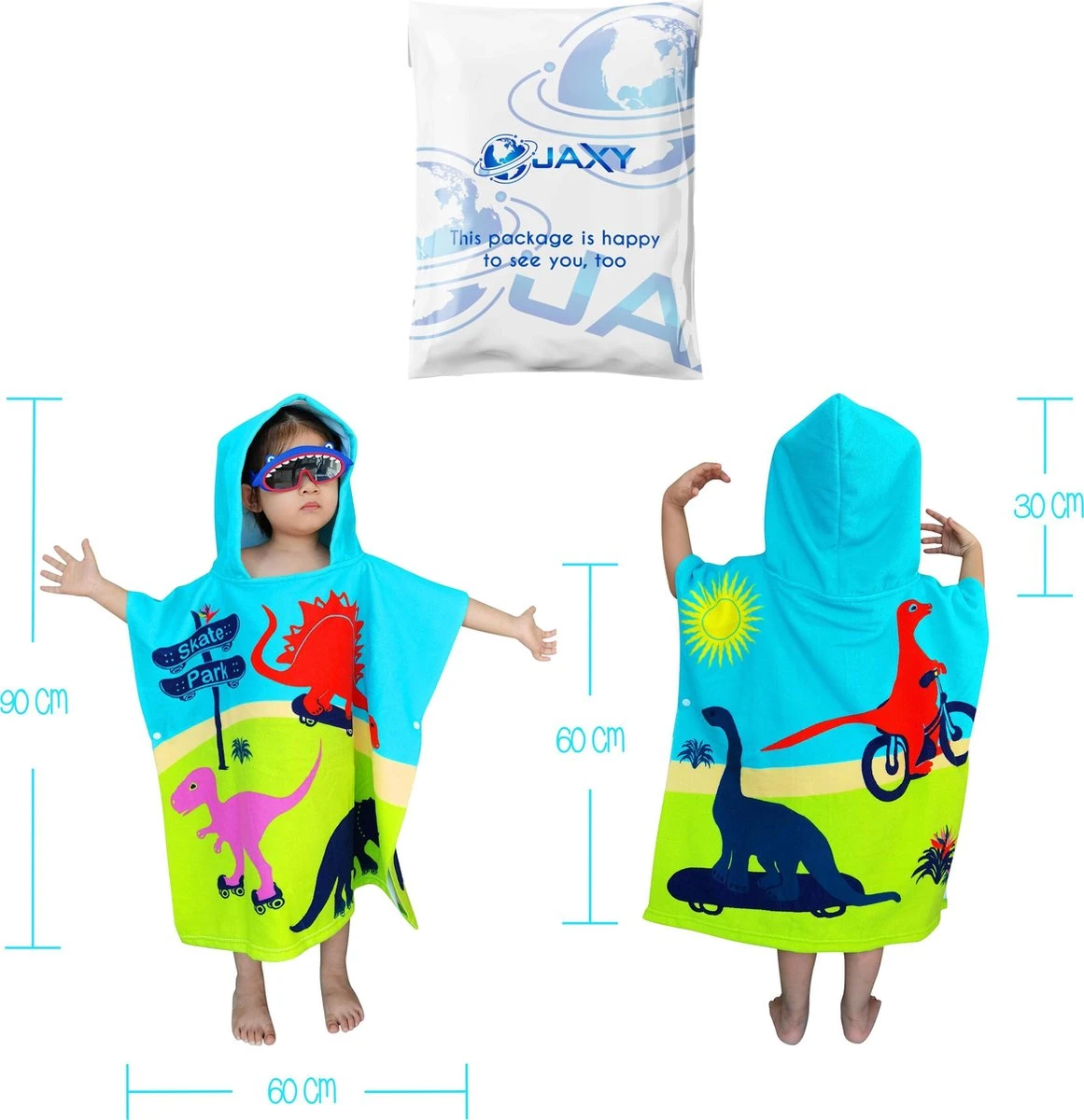 JAXY Badcape Baby - Badcape - Baby Badjas - Omslagdoek - Omslagdoek - Baby Handdoek Met Capuchon - Strandhanddoek - Badponcho - Poncho Handdoek - Microfiber - 60x90cm - Dino 6 JAXY Badcape Baby - Badcape - Baby Badjas - Omslagdoek - Omslagdoek - Baby Handdoek Met Capuchon - Strandhanddoek - Badponcho - Poncho Handdoek - Microfiber - 60x90cm - Dino - Afbeelding 4