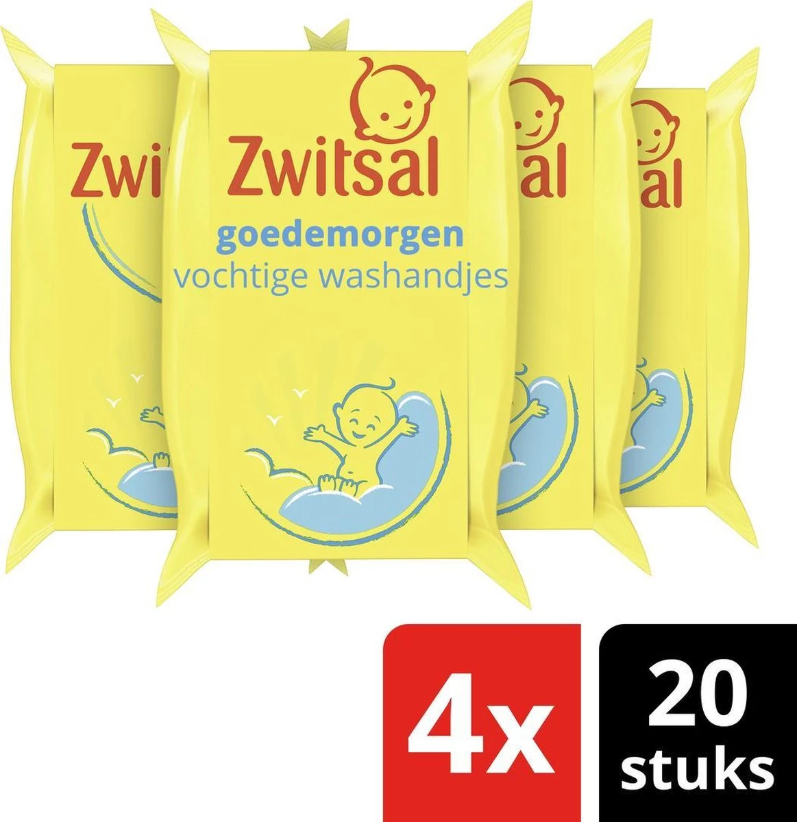 Zwitsal Baby Goedemorgen Vochtige Washandjes - 4 X 20 Stuks - Voordeelverpakking 3 Zwitsal Baby Goedemorgen Vochtige Washandjes - 4 X 20 Stuks - Voordeelverpakking