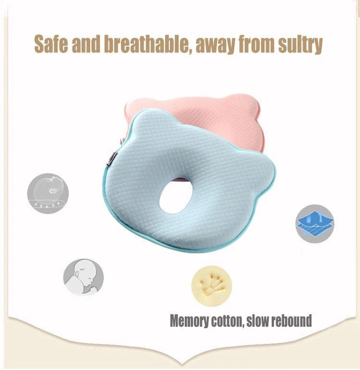 MINIIYOU® Orthopedisch Baby Hoofdkussen - Blauw - Plat Hoofd - Katoen - Traagschuim Vulling 5 MINIIYOU® Orthopedisch Baby Hoofdkussen - Blauw - Plat Hoofd - Katoen - Traagschuim Vulling - Afbeelding 3