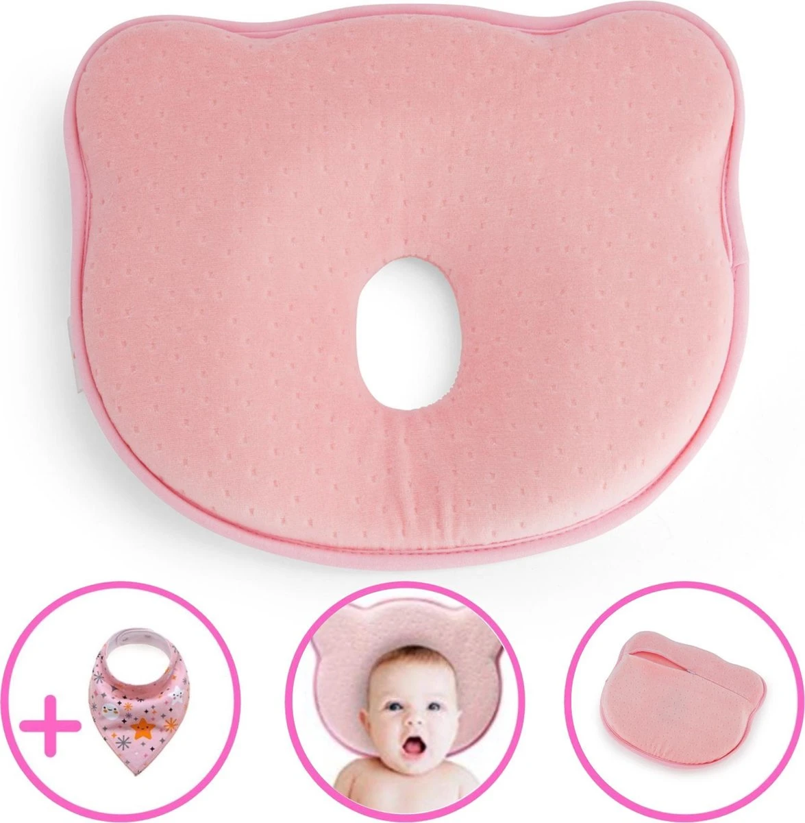 Baby IQ Orthopedisch Baby Hoofdkussen – Traagschuim – Tegen Plat Achterhoofd – Kraamcadeau –Roze – Incl Bandana Slabber 3 Baby IQ Orthopedisch Baby Hoofdkussen – Traagschuim – Tegen Plat Achterhoofd – Kraamcadeau –Roze – Incl Bandana Slabber