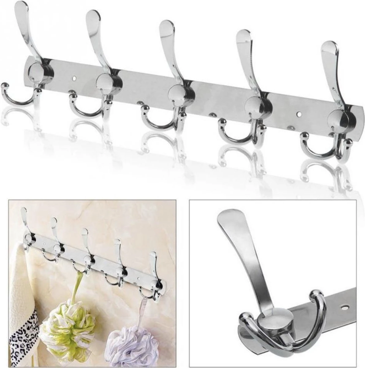 Merkloos Parya Home - 15-Haaks Wandkapstok - Muur / Wand Kapstok - Hangende Design Muurkapstok - Handdoekrek - RVS / Chroom 6 Merkloos Parya Home - 15-Haaks Wandkapstok - Muur / Wand Kapstok - Hangende Design Muurkapstok - Handdoekrek - RVS / Chroom - Afbeelding 4