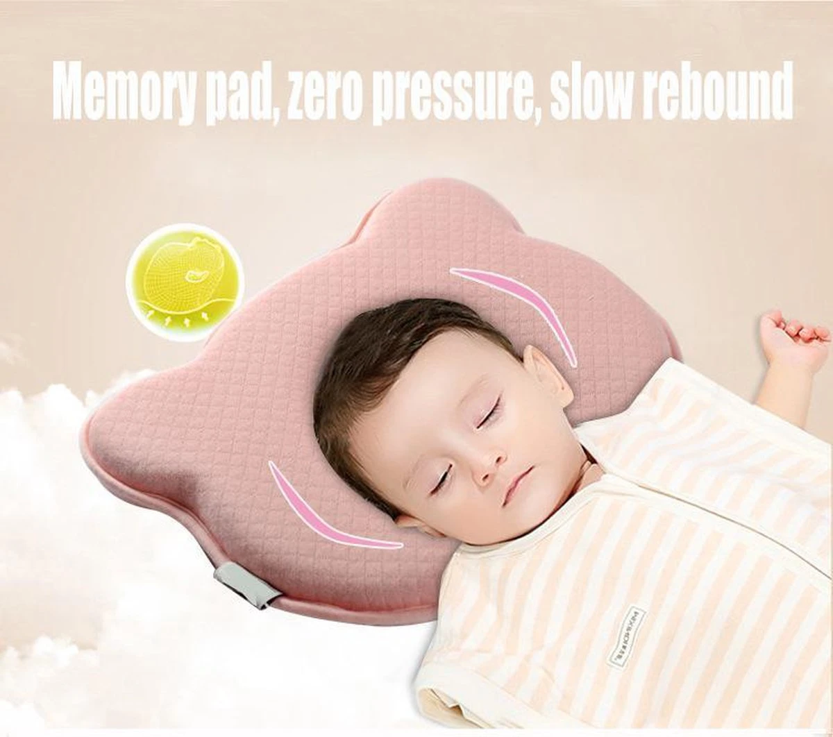 MINIIYOU® Orthopedisch Baby Hoofdkussen Roze - Plat Hoofd - Katoen - Traagschuim Vulling 7 MINIIYOU® Orthopedisch Baby Hoofdkussen Roze - Plat Hoofd - Katoen - Traagschuim Vulling - Afbeelding 5