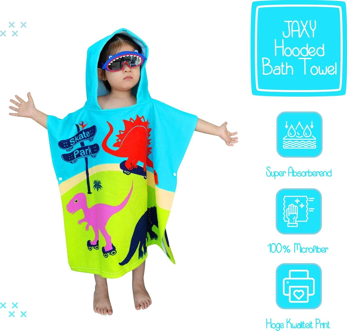 JAXY Badcape Baby - Badcape - Baby Badjas - Omslagdoek - Omslagdoek - Baby Handdoek Met Capuchon - Strandhanddoek - Badponcho - Poncho Handdoek - Microfiber - 60x90cm - Dino 5 JAXY Badcape Baby - Badcape - Baby Badjas - Omslagdoek - Omslagdoek - Baby Handdoek Met Capuchon - Strandhanddoek - Badponcho - Poncho Handdoek - Microfiber - 60x90cm - Dino - Afbeelding 3