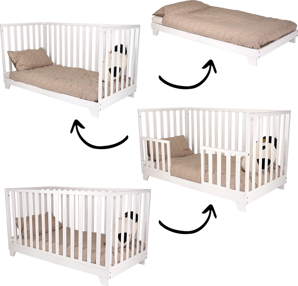 Ledikant - Meegroeibed - Lois - White - 4in1 - 70x140 3 Ledikant - Meegroeibed - Lois - White - 4in1 - 70x140