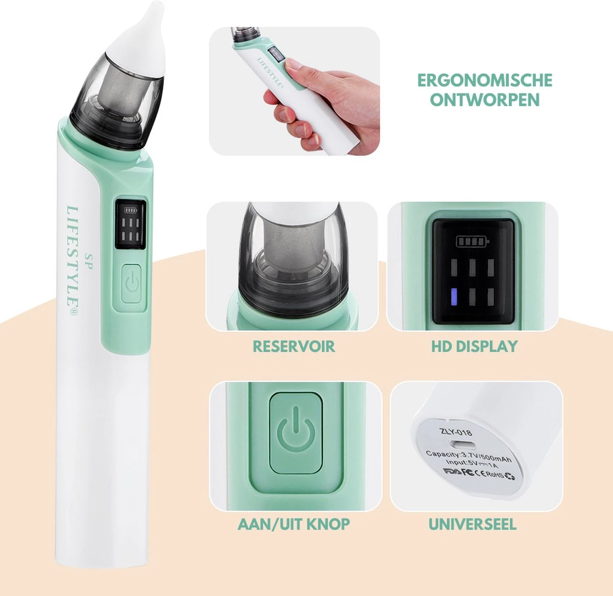 SP Lifestyle ® Neusreiniger Baby - Elektrische Neuszuiger Met USB - Snoetenpoetsers - Snotzuiger Baby - 6 Verschillende Standen 5 SP Lifestyle ® Neusreiniger Baby - Elektrische Neuszuiger Met USB - Snoetenpoetsers - Snotzuiger Baby - 6 Verschillende Standen - Afbeelding 3