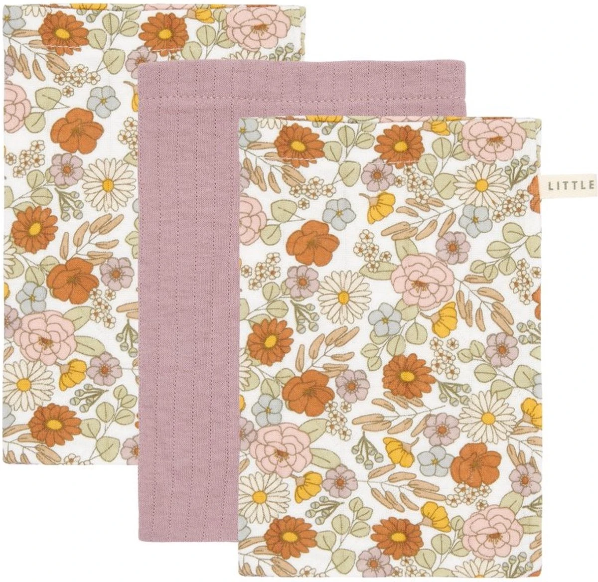 Little Dutch Washandjes Set Vintage Little Flowers / Pure Mauve 3 Little Dutch Washandjes Set Vintage Little Flowers / Pure Mauve