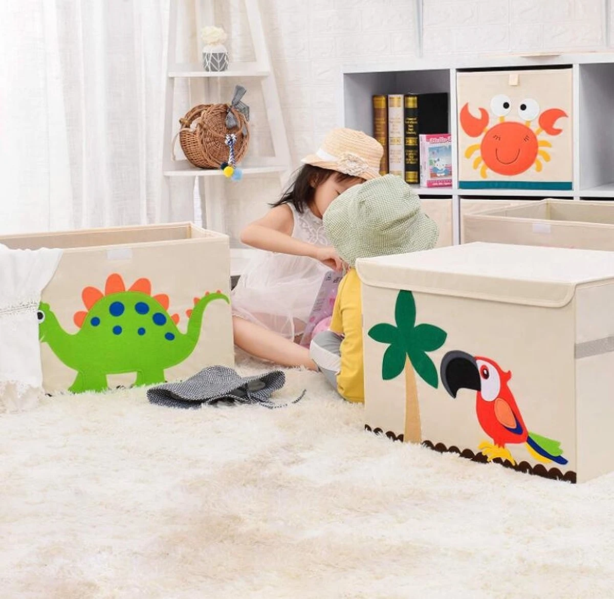 Opbergkist Kinderen - Speelgoedkist - Leuke Dino - Opbergmand Voor De Kinderkamer - Wasmand Kinderkamer - Opbergen Speelgoedmand - Wit - Groen 6 Opbergkist Kinderen - Speelgoedkist - Leuke Dino - Opbergmand Voor De Kinderkamer - Wasmand Kinderkamer - Opbergen Speelgoedmand - Wit - Groen - Afbeelding 4