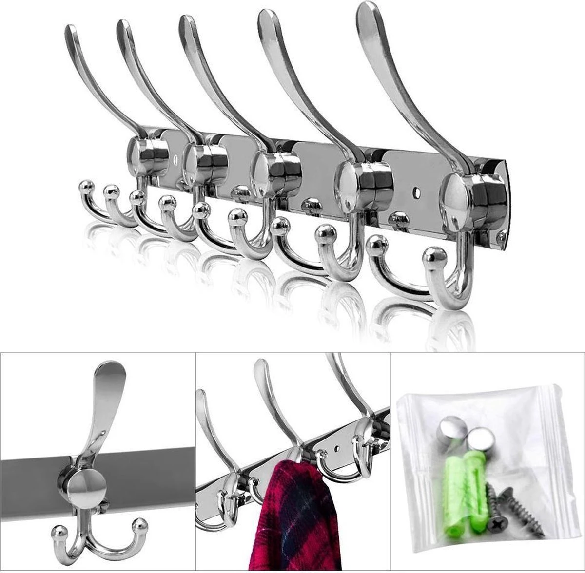Merkloos Parya Home - 15-Haaks Wandkapstok - Muur / Wand Kapstok - Hangende Design Muurkapstok - Handdoekrek - RVS / Chroom 5 Merkloos Parya Home - 15-Haaks Wandkapstok - Muur / Wand Kapstok - Hangende Design Muurkapstok - Handdoekrek - RVS / Chroom - Afbeelding 3