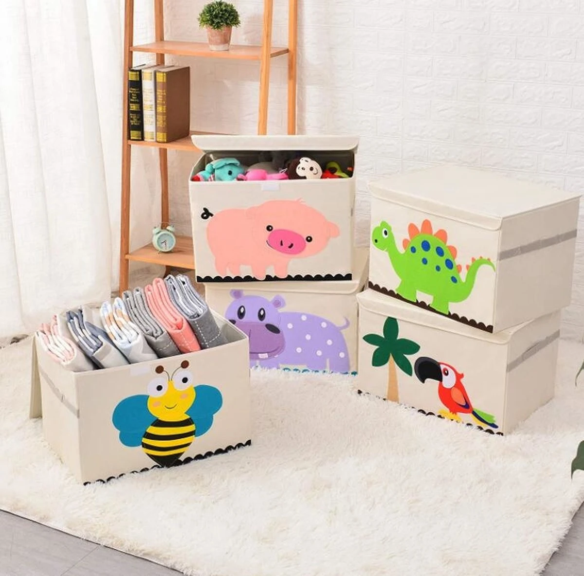 Opbergkist Kinderen - Speelgoedkist - Leuke Dino - Opbergmand Voor De Kinderkamer - Wasmand Kinderkamer - Opbergen Speelgoedmand - Wit - Groen 4 Opbergkist Kinderen - Speelgoedkist - Leuke Dino - Opbergmand Voor De Kinderkamer - Wasmand Kinderkamer - Opbergen Speelgoedmand - Wit - Groen - Afbeelding 2