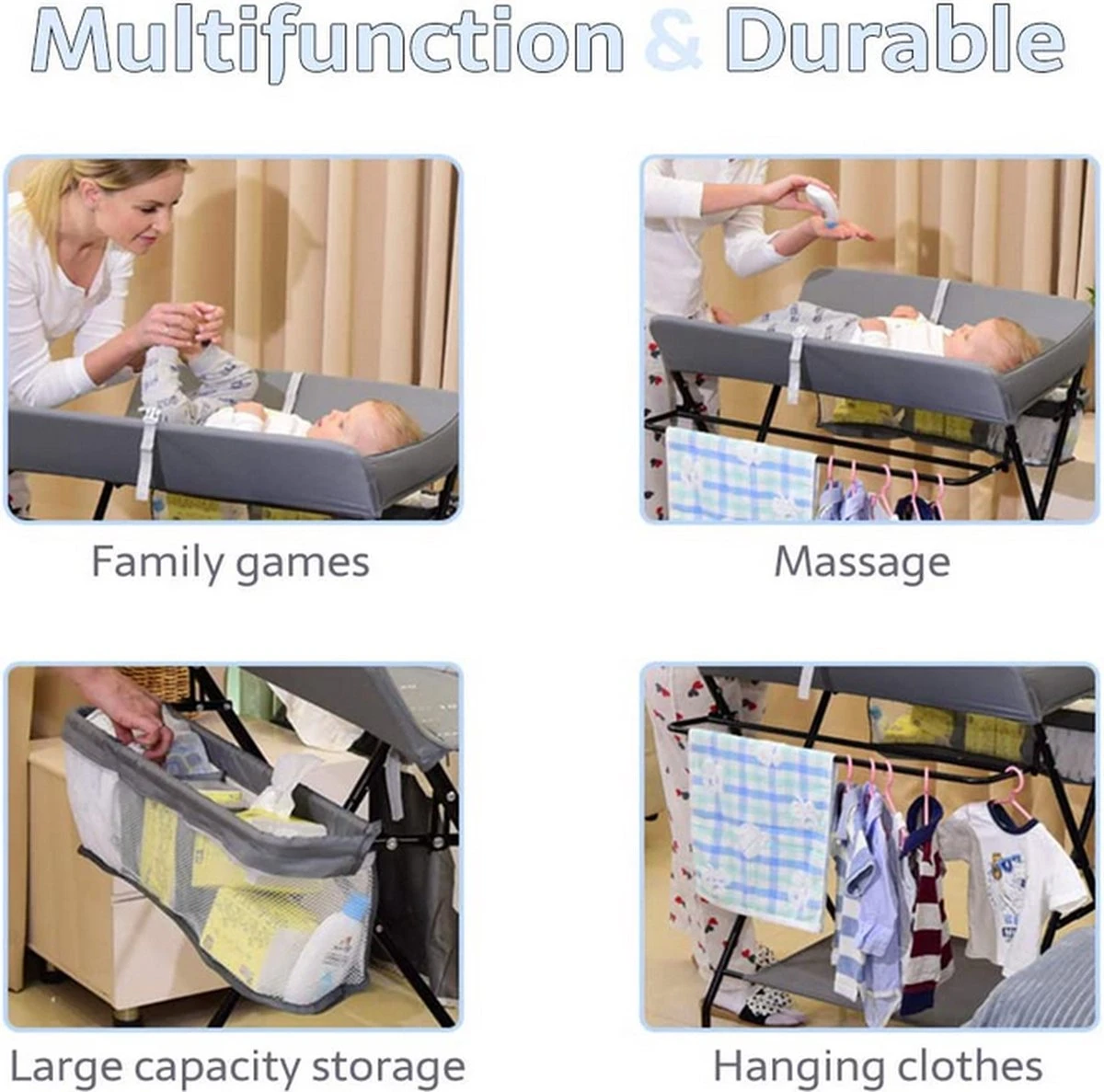 Kari Verschoontafel Baby Opvouwbaar En Draagbaar- In Hoogte Verstelbaar - Luiertafel - Verzorgingstafel - Giraffe Patroon (Grijs) 6 Kari Verschoontafel Baby Opvouwbaar En Draagbaar- In Hoogte Verstelbaar - Luiertafel - Verzorgingstafel - Giraffe Patroon (Grijs) - Afbeelding 4