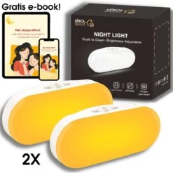 LÉBOL. Smart. - LED Nachtlampje Stopcontact X2 - Incl. E-Book - Dag & Nacht Sensor - Kinderen & Volwassenen - Warm Wit