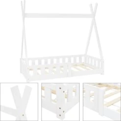 ML-Design Kinderbed Tipi 70x140 Cm Wit Met Uitvalbeveiliging En Lattenbodem, Gemaakt Van Grenen Hout, Indianenbed Van Massief Hout Voor Meisjes & Jongens, Huisbed Met Hek Kinderhuisje Jeugdbed -Baby Peuter Winkel 1200x1197 27