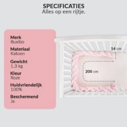 Buxibo Baby Bed Bumper - Baby Veiligheid/Hoofdbescherming/Bedbescherming - Multifunctionele Voedingskussen/Bedomrande/Boxomrander - 200CM - Roze -Baby Peuter Winkel 1200x1200 1000