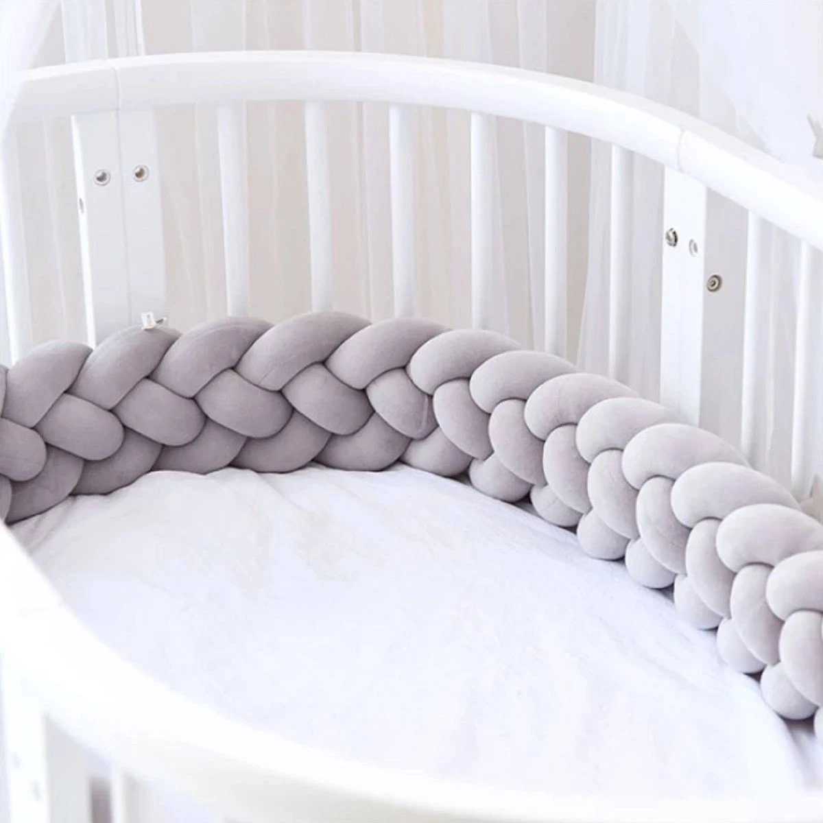Bedbumper - Bedomrander - Bedbumper Ledikant - Bedbumper Gevlochten - Boxomrander - Babykamer Accessoires - 3 Meter - Katoen - Grijs 6 Bedbumper - Bedomrander - Bedbumper Ledikant - Bedbumper Gevlochten - Boxomrander - Babykamer Accessoires - 3 Meter - Katoen - Grijs - Afbeelding 4
