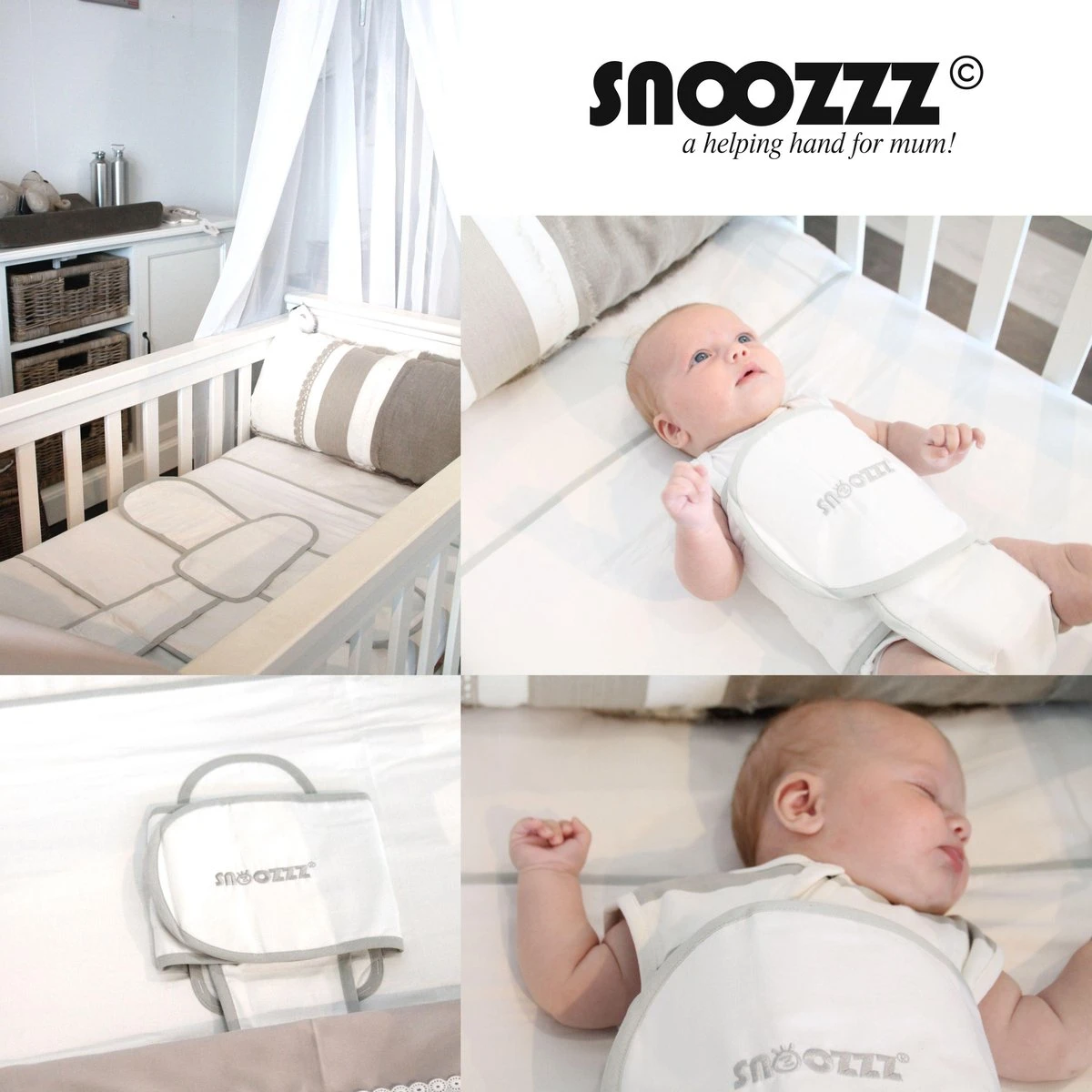 Snoozzz Slaapwikkel Regular - Baby Slaaphulp - Voorkomt Voorkeurshouding - Geschikt Voor Wieg En Ledikant - 0+ Maanden - Wit/Grijs - 180 X 50 Cm 7 Snoozzz Slaapwikkel Regular - Baby Slaaphulp - Voorkomt Voorkeurshouding - Geschikt Voor Wieg En Ledikant - 0+ Maanden - Wit/Grijs - 180 X 50 Cm - Afbeelding 5