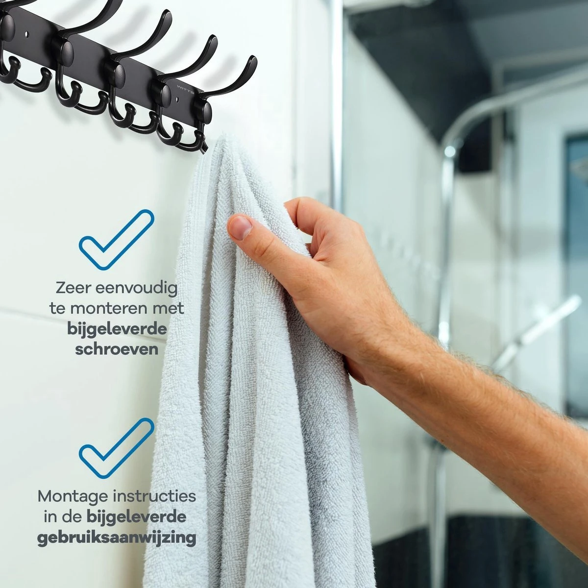 S4smart 6 Haaks Wandkapstok - Muur / Wand Kapstok - Hangende Design Muurkapstok - Handdoekrek - Mat Zwart 5 S4smart 6 Haaks Wandkapstok - Muur / Wand Kapstok - Hangende Design Muurkapstok - Handdoekrek - Mat Zwart - Afbeelding 3