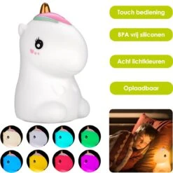 Eenhoorn Nachtlampje - Oplaadbaar - Draadloos - 9 Lichtkleuren - Babykamer Lampje - Zacht Materiaal - Droomvoeding Lamp
