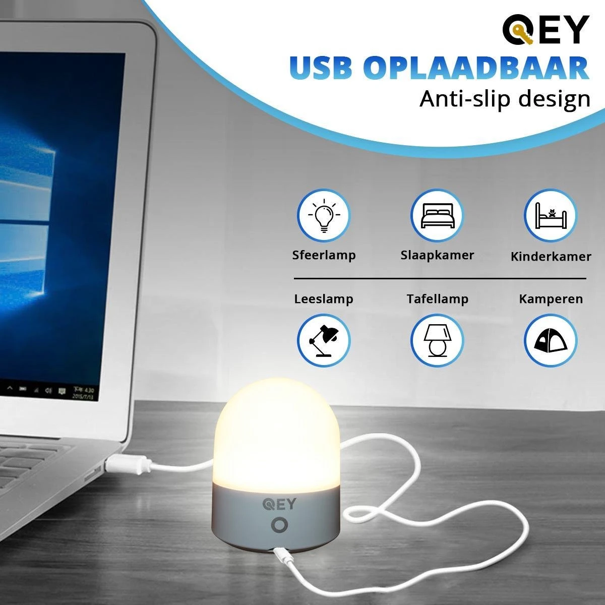 QEY - USB Oplaadbaar Nachtlampje 8 Instelbare Kleuren - LED Verlichting - Leeslamp - Tafellamp - Bedlamp Voor Baby, Kinderen & Volwassenen - Kinderkamer - Dimbaar - Touch Control - Multi Kleur & Wit Licht - RGB Nachtlamp 4 QEY - USB Oplaadbaar Nachtlampje 8 Instelbare Kleuren - LED Verlichting - Leeslamp - Tafellamp - Bedlamp Voor Baby, Kinderen & Volwassenen - Kinderkamer - Dimbaar - Touch Control - Multi Kleur & Wit Licht - RGB Nachtlamp - Afbeelding 2