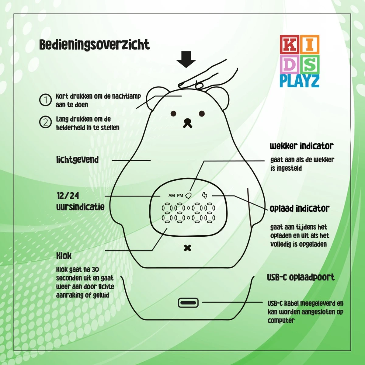Merkloos KidsPlayz Beertje Slaaptrainer - Wekker - Nachtlampje - Kinderwekker - Wit En Multicolor - Oplaadbaar - Alarm Clock - Eco Modus 4 Merkloos KidsPlayz Beertje Slaaptrainer - Wekker - Nachtlampje - Kinderwekker - Wit En Multicolor - Oplaadbaar - Alarm Clock - Eco Modus - Afbeelding 2