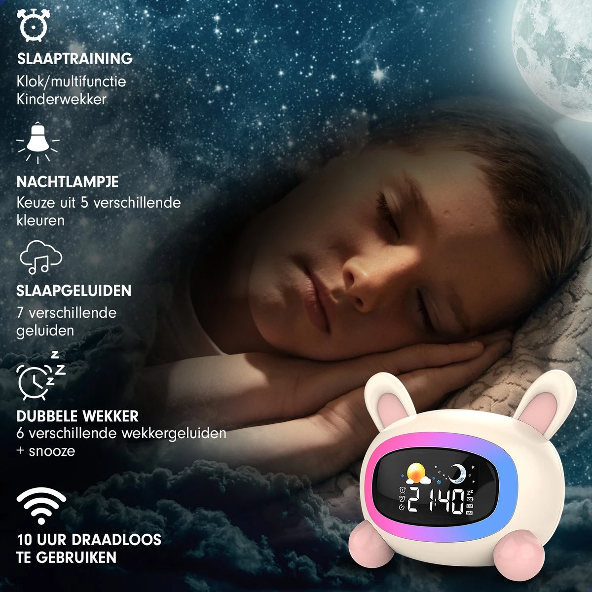 Westhome Slaaptrainer Voor Kinderen - Kinderwekker Met Nachtlampje - Konijn 6 Westhome Slaaptrainer Voor Kinderen - Kinderwekker Met Nachtlampje - Konijn - Afbeelding 4