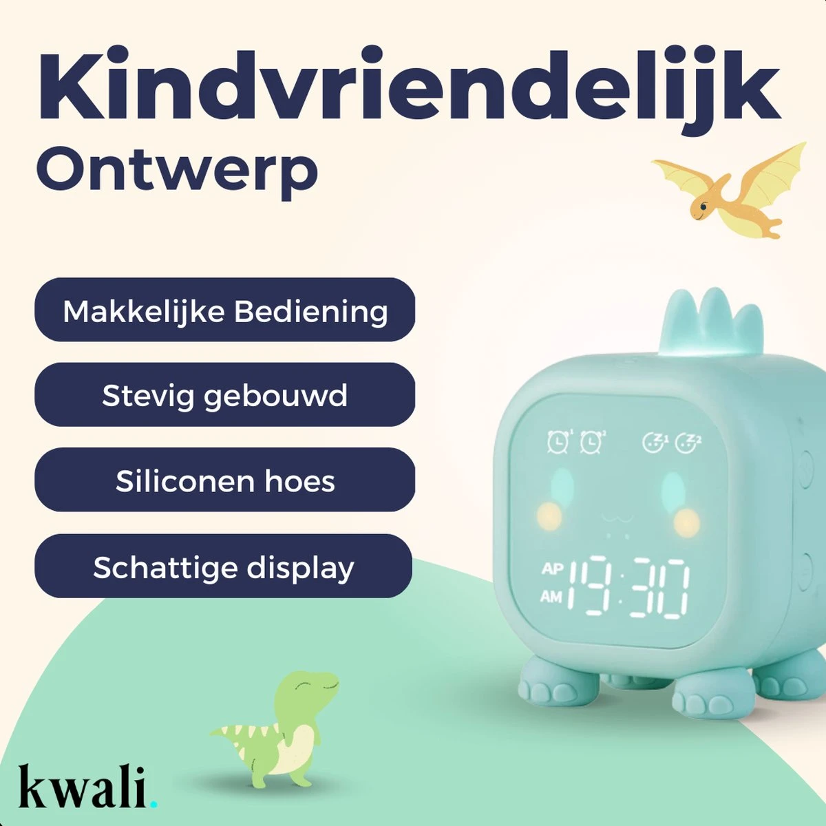 Kwali.® Slaaptrainer Kinderen - Kinderwekker - Nachtlampje Kinderen - Dino 4 Kwali.® Slaaptrainer Kinderen - Kinderwekker - Nachtlampje Kinderen - Dino - Afbeelding 2