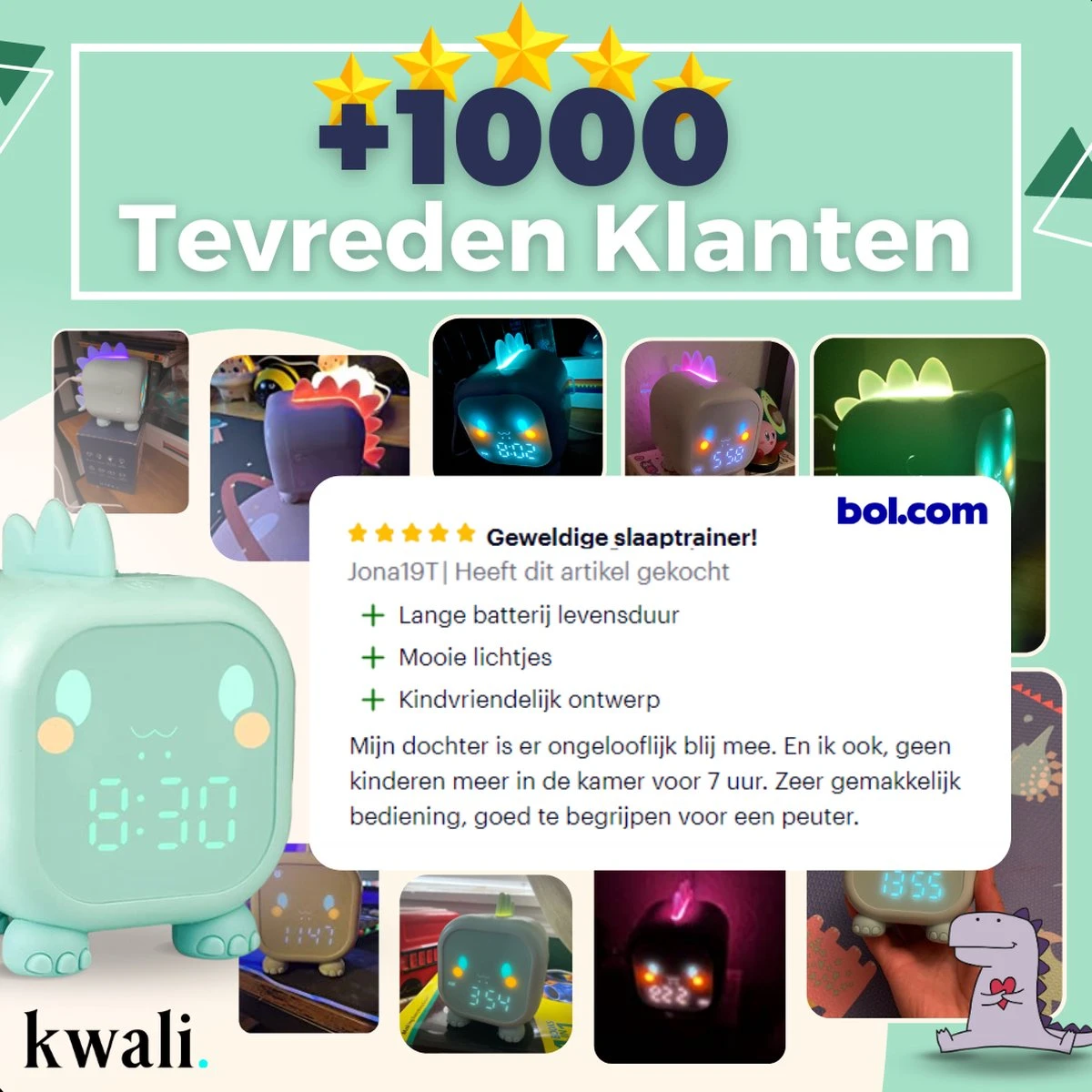 Kwali.® Slaaptrainer Kinderen - Kinderwekker - Nachtlampje Kinderen - Dino 6 Kwali.® Slaaptrainer Kinderen - Kinderwekker - Nachtlampje Kinderen - Dino - Afbeelding 4