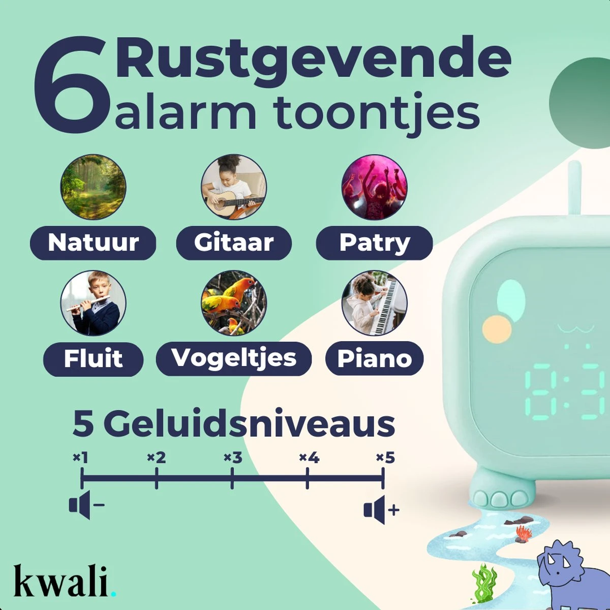 Kwali.® Slaaptrainer Kinderen - Kinderwekker - Nachtlampje Kinderen - Dino 7 Kwali.® Slaaptrainer Kinderen - Kinderwekker - Nachtlampje Kinderen - Dino - Afbeelding 5