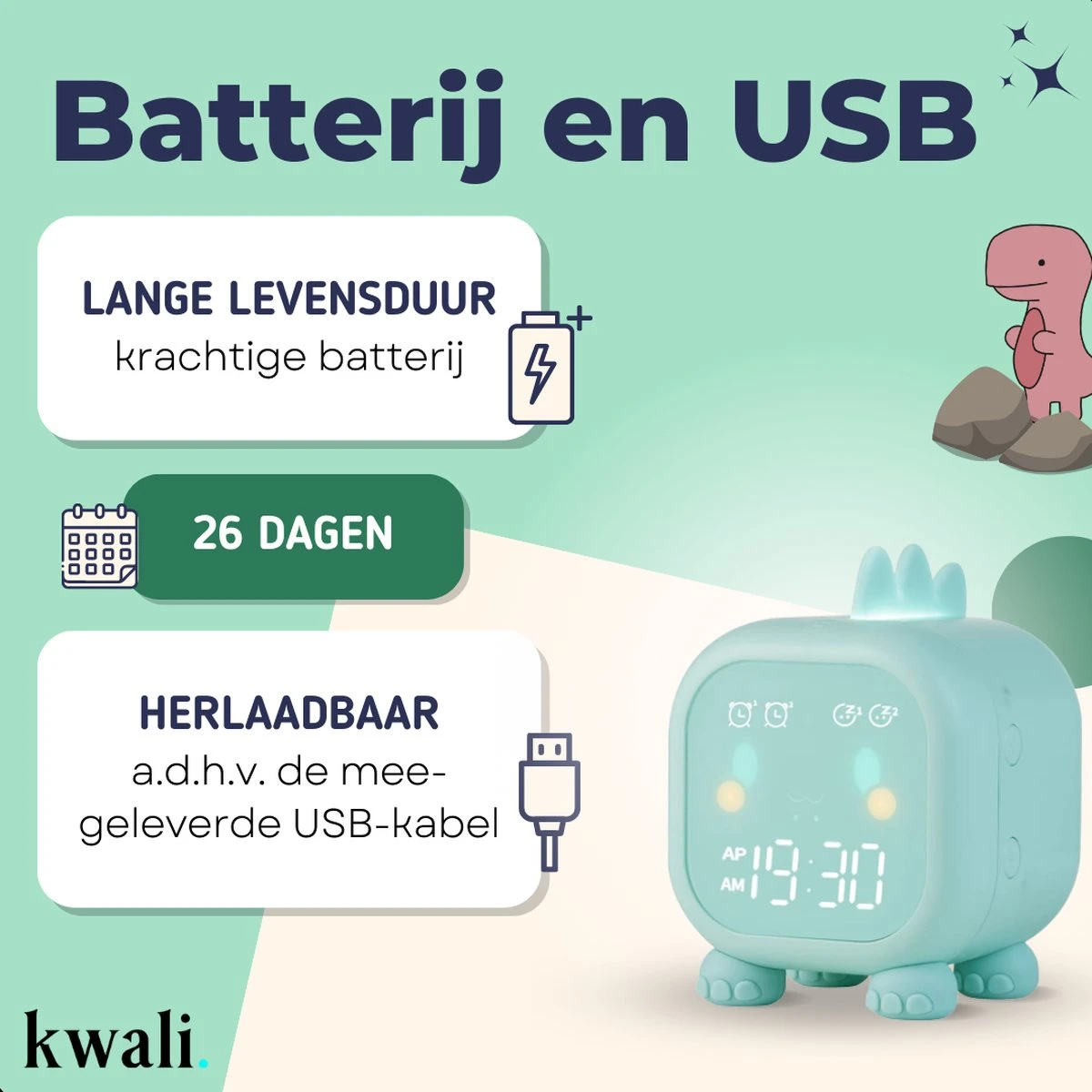 Kwali.® Slaaptrainer Kinderen - Kinderwekker - Nachtlampje Kinderen - Dino 12 Kwali.® Slaaptrainer Kinderen - Kinderwekker - Nachtlampje Kinderen - Dino - Afbeelding 10