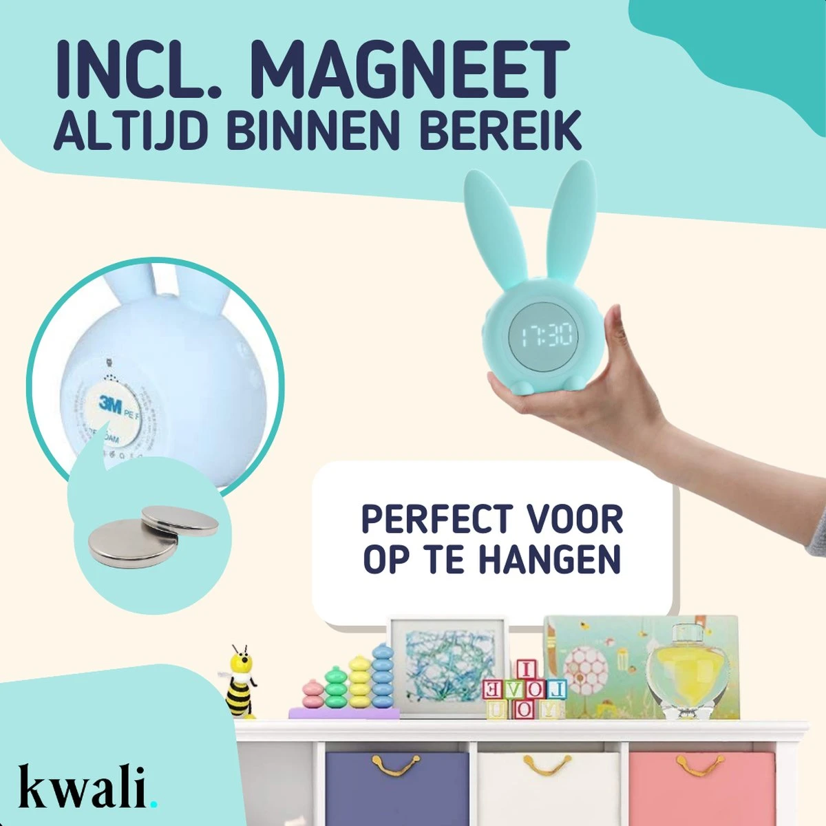 Kwali.® Slaaptrainer Kinderen - Kinderwekker - Nachtlampje Kinderen - Groen Konijn 11 Kwali.® Slaaptrainer Kinderen - Kinderwekker - Nachtlampje Kinderen - Groen Konijn - Afbeelding 9