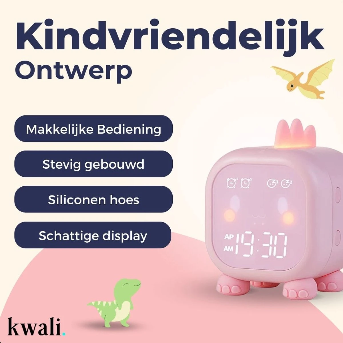 Kwali.® Slaaptrainer Kinderen - Kinderwekker - Nachtlampje Kinderen - Roze Dino 4 Kwali.® Slaaptrainer Kinderen - Kinderwekker - Nachtlampje Kinderen - Roze Dino - Afbeelding 2