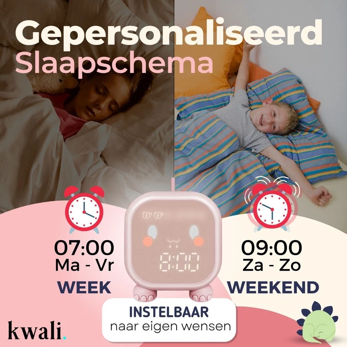 Kwali.® Slaaptrainer Kinderen - Kinderwekker - Nachtlampje Kinderen - Roze Dino 8 Kwali.® Slaaptrainer Kinderen - Kinderwekker - Nachtlampje Kinderen - Roze Dino - Afbeelding 6