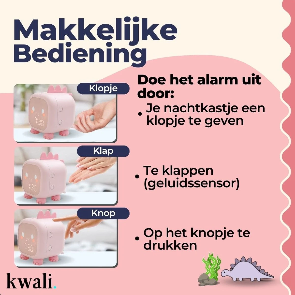 Kwali.® Slaaptrainer Kinderen - Kinderwekker - Nachtlampje Kinderen - Roze Dino 10 Kwali.® Slaaptrainer Kinderen - Kinderwekker - Nachtlampje Kinderen - Roze Dino - Afbeelding 8