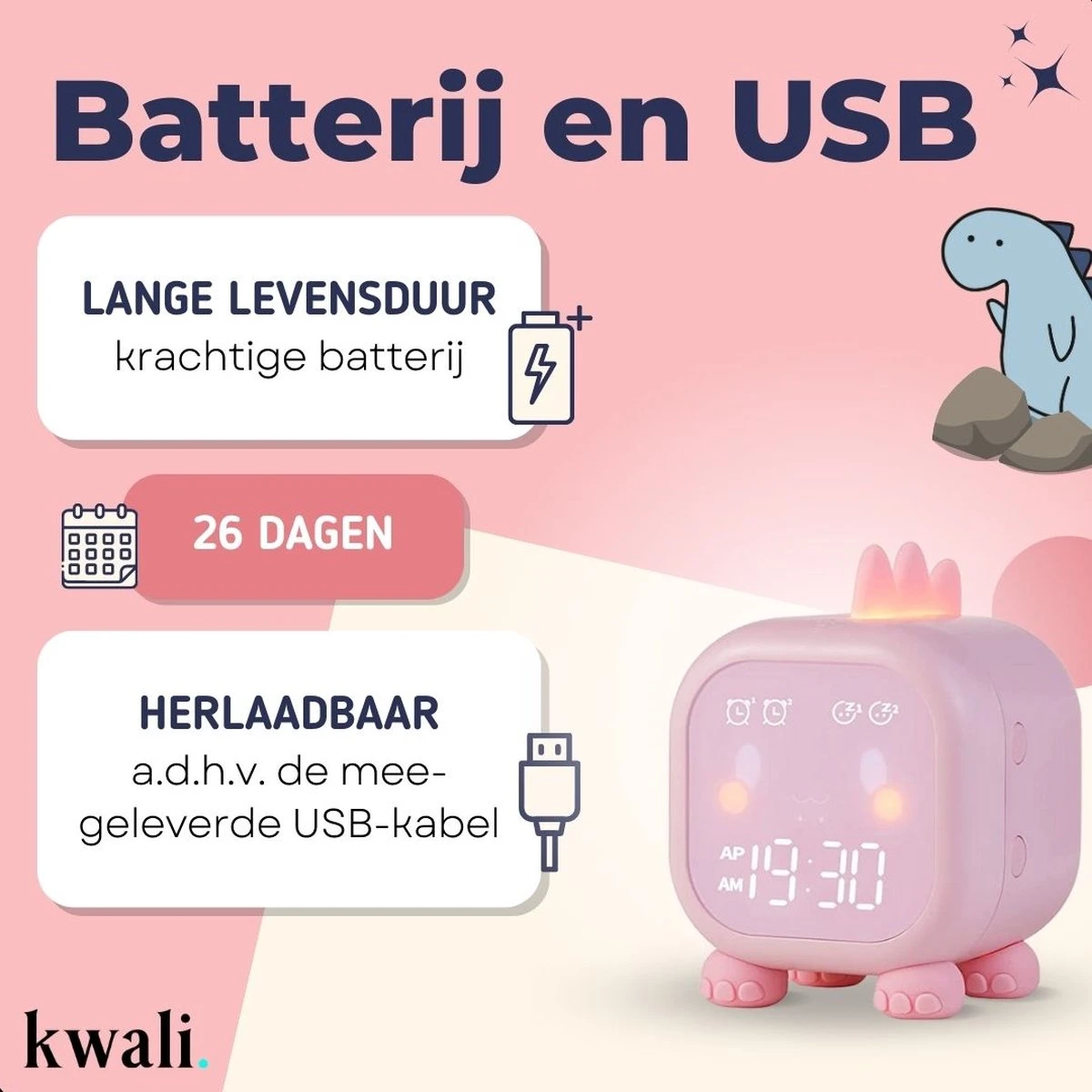 Kwali.® Slaaptrainer Kinderen - Kinderwekker - Nachtlampje Kinderen - Roze Dino 11 Kwali.® Slaaptrainer Kinderen - Kinderwekker - Nachtlampje Kinderen - Roze Dino - Afbeelding 9