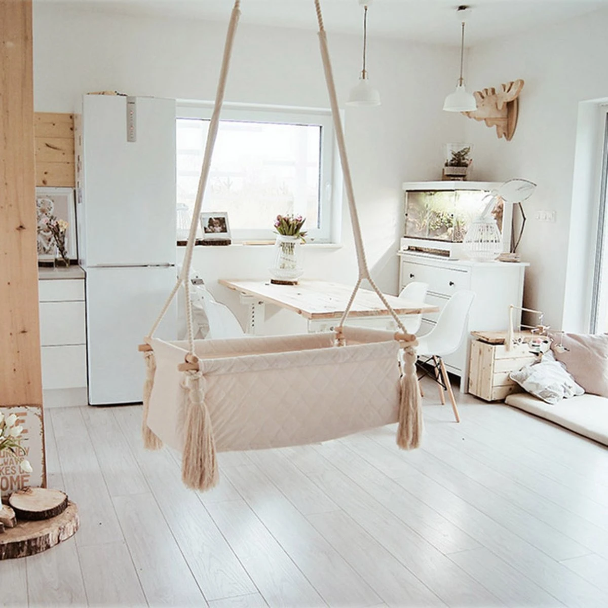 Hangwieg - Baby Schommelwieg Off-White - Newborn Baby Kribbe - Inclusief Bevestigingsmaterialen En Matras Op Maat! 8 Hangwieg - Baby Schommelwieg Off-White - Newborn Baby Kribbe - Inclusief Bevestigingsmaterialen En Matras Op Maat! - Afbeelding 6