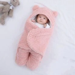 Merkloos Babydeken - Babyslaapzak - Capuchon - Beer - Slaapzak - Unisex - Jongens - Meisjes - Zacht – Baby - Inbakeren – Deken – 0 Tot 6 Maanden – Roze