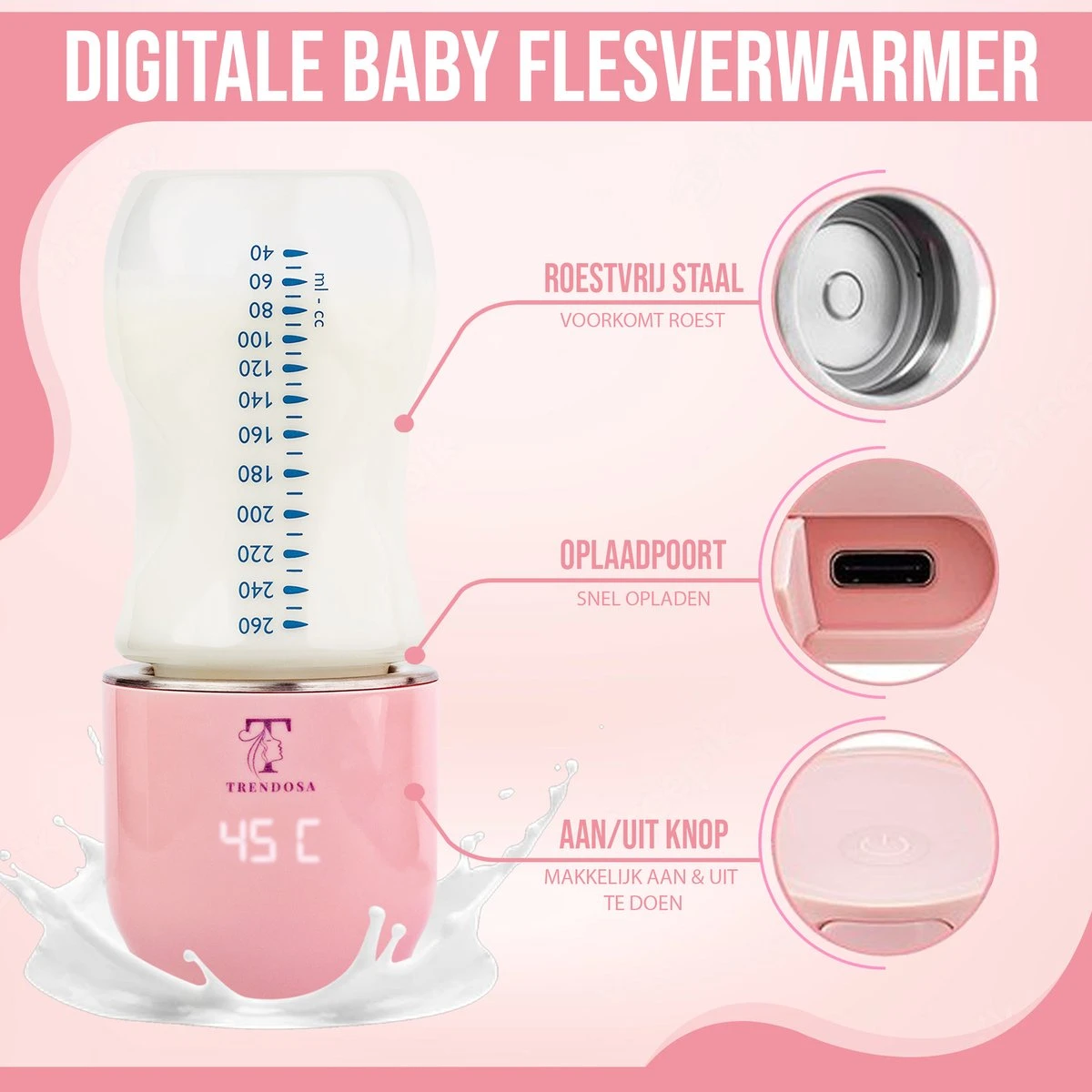 Trendosa Flessenwarmer Set - Draagbare Baby Flessenwarmer Voor Onderweg- Incl Speendoosje - Roze 10 Trendosa Flessenwarmer Set - Draagbare Baby Flessenwarmer Voor Onderweg- Incl Speendoosje - Roze - Afbeelding 8