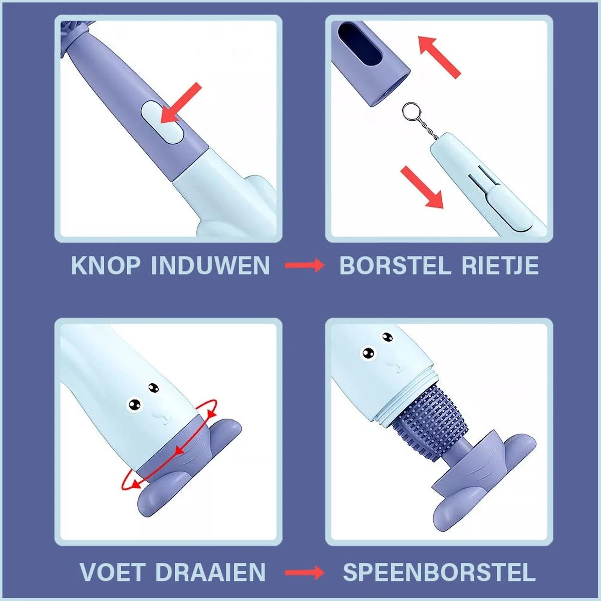 Baby Flessenborstel - Flessenreiniger - Flessenborstel Siliconen - Flesvoedingsaccessoires - BPA Vrij - Blauw - 3 In 1 6 Baby Flessenborstel - Flessenreiniger - Flessenborstel Siliconen - Flesvoedingsaccessoires - BPA Vrij - Blauw - 3 In 1 - Afbeelding 4