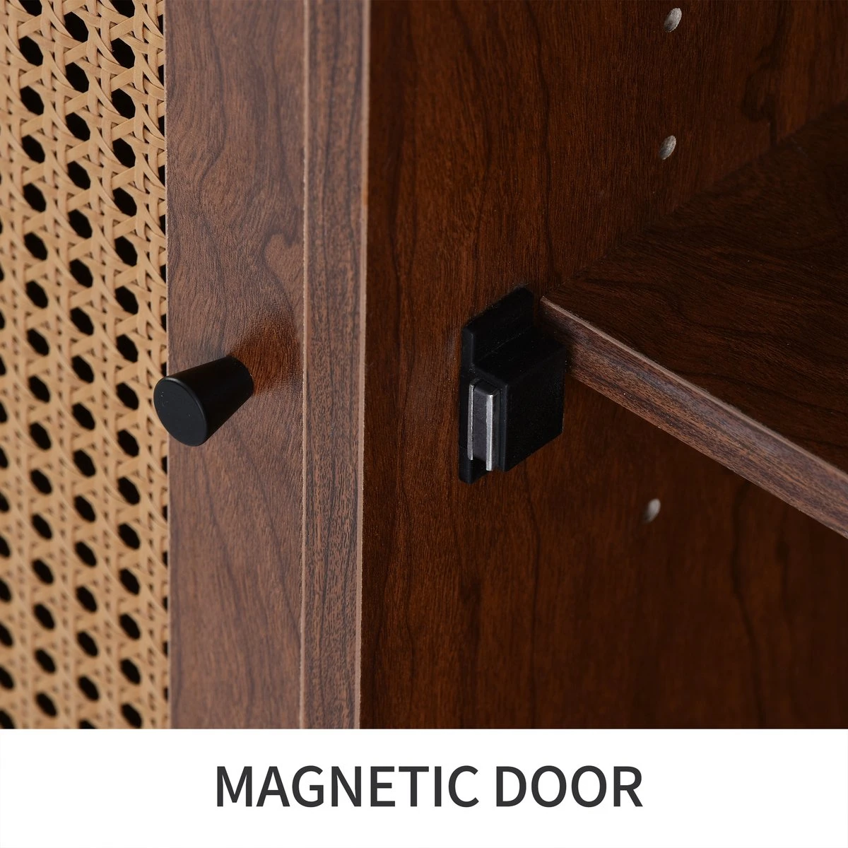 Merax Sideboard Houten Commode - Dressoir Met Rotan Deuren - Bruin 6 Merax Sideboard Houten Commode - Dressoir Met Rotan Deuren - Bruin - Afbeelding 4