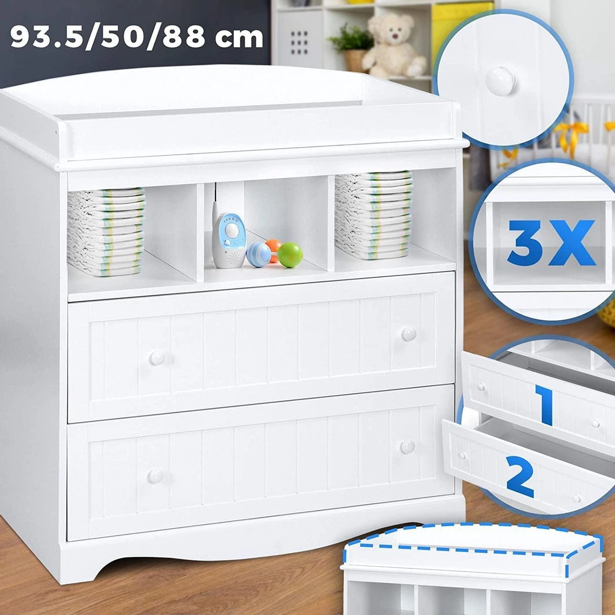 Trend24 - Commode - Verzoringstafel - Commode Kasten - Aankleedtafel - Babykamer - Wit 8 Trend24 - Commode - Verzoringstafel - Commode Kasten - Aankleedtafel - Babykamer - Wit - Afbeelding 6