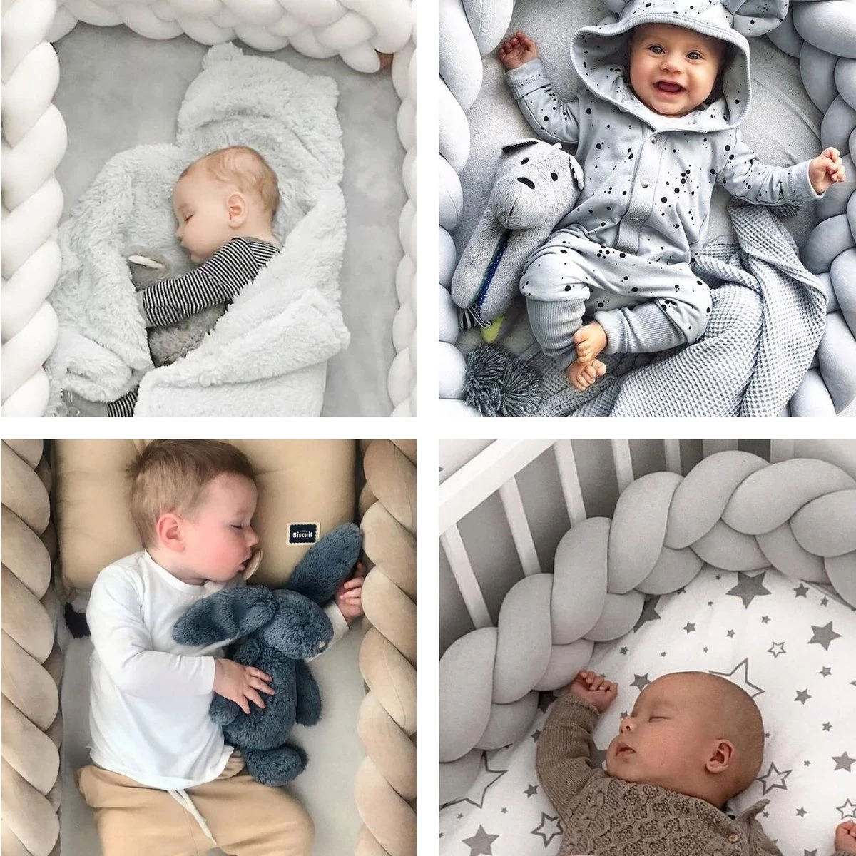 Bedbumper - Bedomrander - Bedbumper Ledikant - Bedbumper Gevlochten - Boxomrander - Babykamer Accessoires - 2 Meter - Katoen - Grijs/wit 4 Bedbumper - Bedomrander - Bedbumper Ledikant - Bedbumper Gevlochten - Boxomrander - Babykamer Accessoires - 2 Meter - Katoen - Grijs/wit - Afbeelding 2