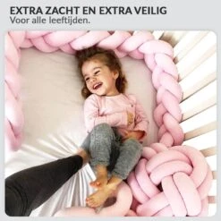 Buxibo Baby Bed Bumper - Baby Veiligheid/Hoofdbescherming/Bedbescherming - Multifunctionele Voedingskussen/Bedomrande/Boxomrander - 200CM - Roze -Baby Peuter Winkel 1200x1200 998