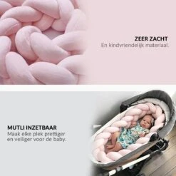Buxibo Baby Bed Bumper - Baby Veiligheid/Hoofdbescherming/Bedbescherming - Multifunctionele Voedingskussen/Bedomrande/Boxomrander - 200CM - Roze -Baby Peuter Winkel 1200x1200 999