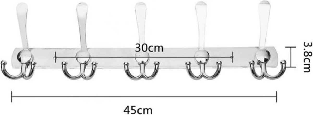 Merkloos Parya Home - 15-Haaks Wandkapstok - Muur / Wand Kapstok - Hangende Design Muurkapstok - Handdoekrek - RVS / Chroom 12 Merkloos Parya Home - 15-Haaks Wandkapstok - Muur / Wand Kapstok - Hangende Design Muurkapstok - Handdoekrek - RVS / Chroom - Afbeelding 10
