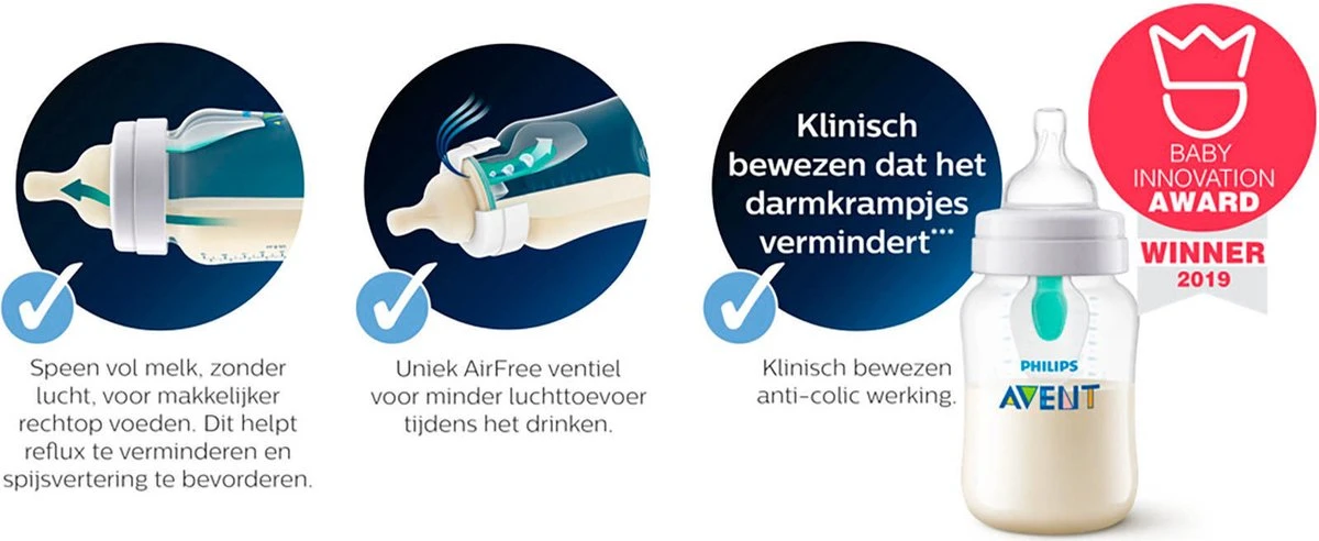 Philips Avent SCD809/01 Anti-Colic Combi Babyfles (125ml) + (260ml) Met AirFree Ventiel 6 Philips Avent SCD809/01 Anti-Colic Combi Babyfles (125ml) + (260ml) Met AirFree Ventiel - Afbeelding 4