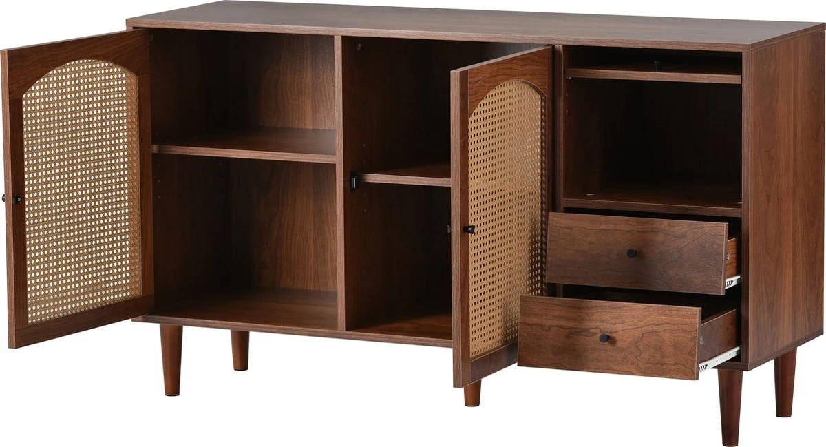 Merax Sideboard Houten Commode - Dressoir Met Rotan Deuren - Bruin 12 Merax Sideboard Houten Commode - Dressoir Met Rotan Deuren - Bruin - Afbeelding 10
