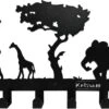 Kinderkapstok - Safari - Kinderkapstok Haakjes - Babykamer Kapstokken - Babykamer - 6 Haken – Design Kapstokken - Inclusief Bevestigingsmateriaal – Wandkapstok - Babykameraccessoires - Kinderkamer Haakjes - Zwart - Modern