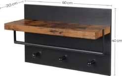 Songmics - Industrieel Kapstok Met Hoedenplank - Wandkapstok In Metaal / Hout - 60 X 21.5 X 40 Cm - Zwart / Bruin -Baby Peuter Winkel 1200x754